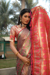 Outstanding Organza Beige Color Patola Silk Sarees
